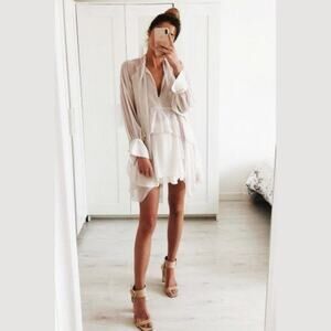 Zara Front Tie Flouncy Ruffle Long Sleeve Chiffon Blouse Dress Top Size XS